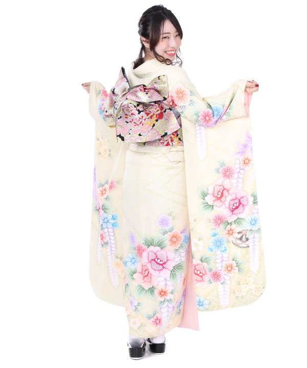 振袖｜クリーム地にぼかし花柄｜F0011 L