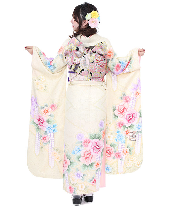 振袖｜クリーム地にぼかし花柄｜F0011 L