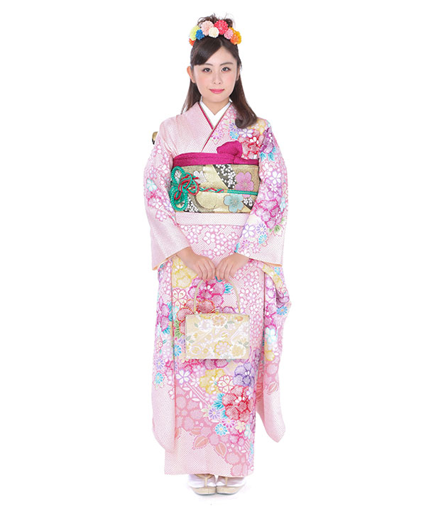 振袖｜淡いピンク鹿の子絞り｜F0074 M