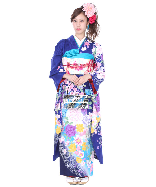 振袖|青に薔薇牡丹|F0192 L