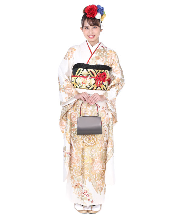 振袖|白地に金牡丹|F0224 S