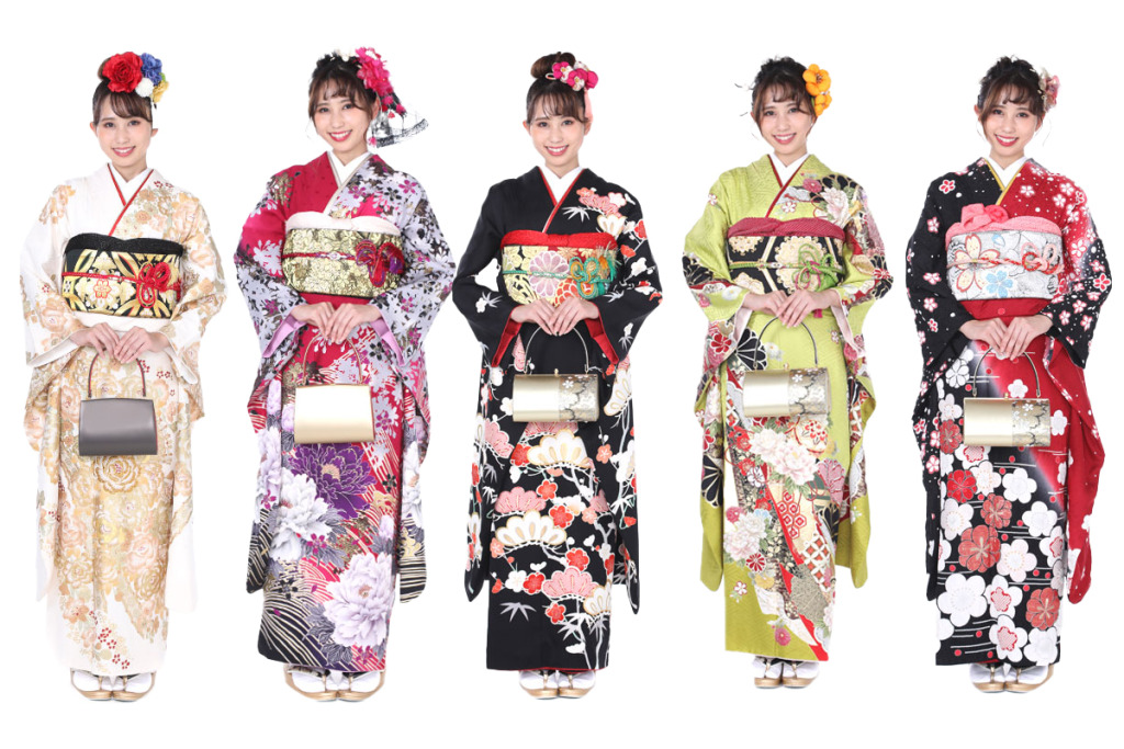 色とりどりのコントラストの効いた振袖を着た女性