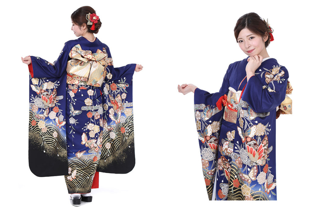 振袖|紺に蝶と枝垂桜|F0019 M