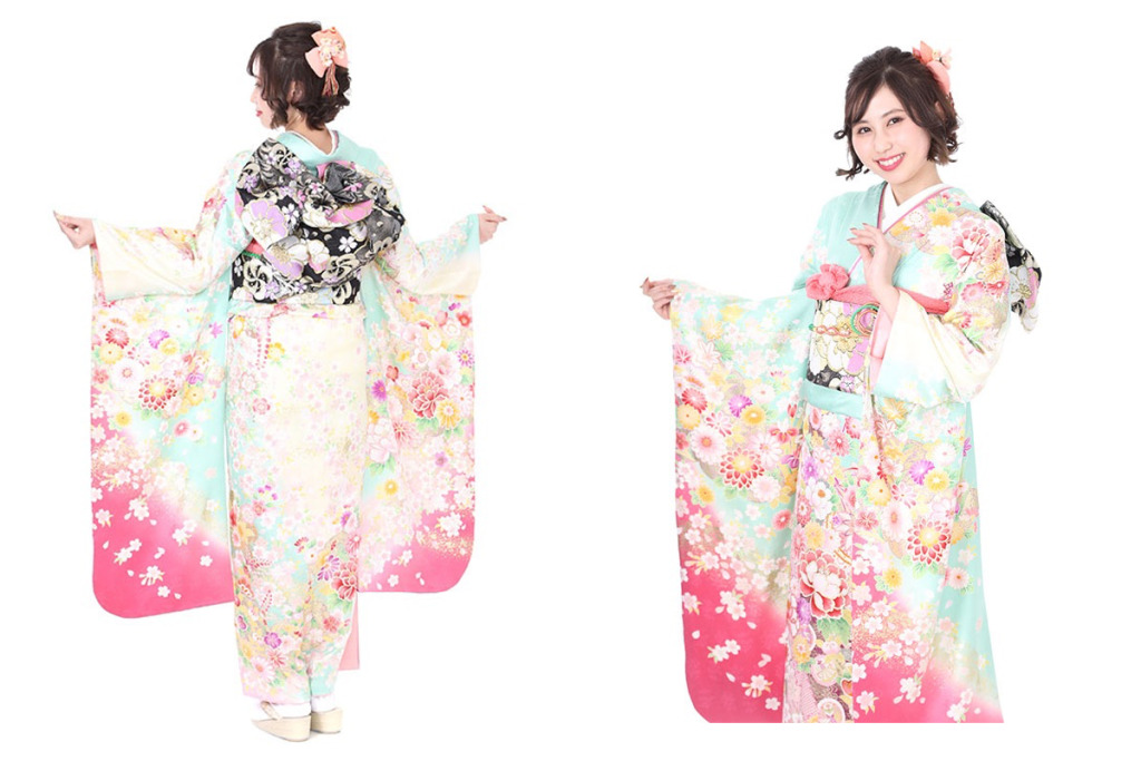振袖|パステルグリーンに四季草花|F0304|S
