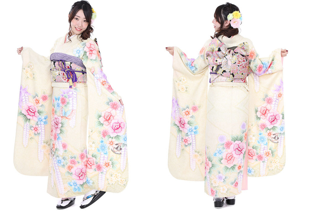 振袖｜クリーム地にぼかし花柄｜F0011 L