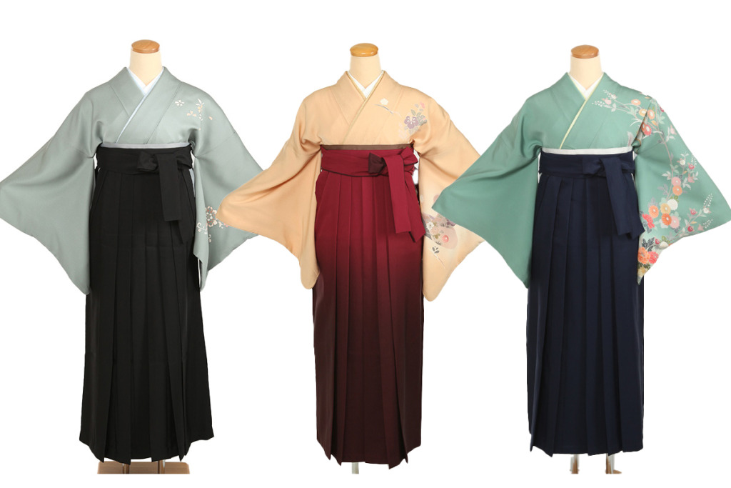 卒業式袴(先生向け)｜薄雲鼠に華紋 訪問着×黒袴｜S0092 M