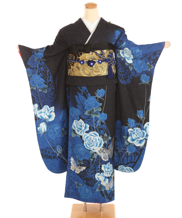 振袖|黒に青薔薇蝶|F0450|M