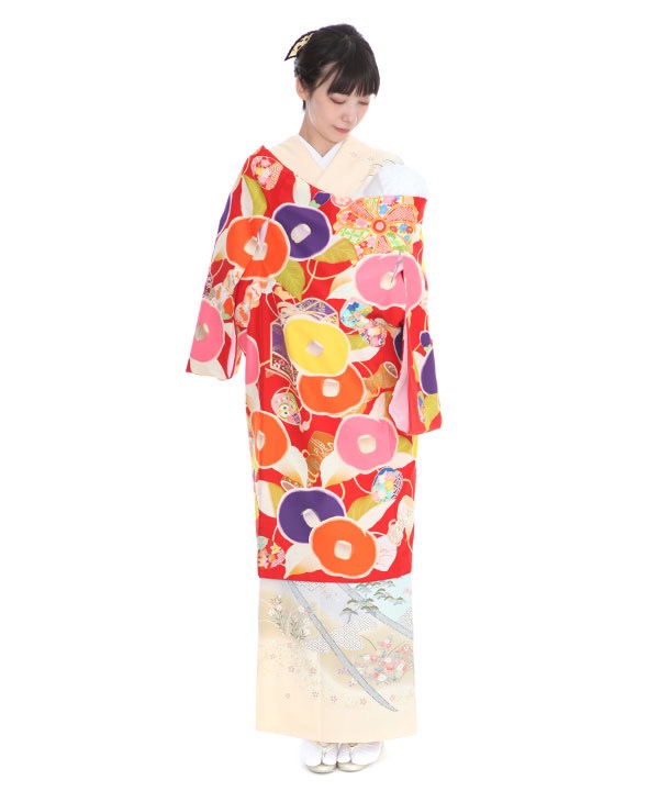 お宮参り産着|芸艸堂 赤地に丸椿・分箱 ブランド|U0107 女の子