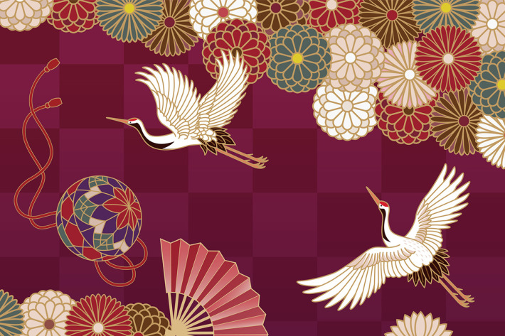 動物文様鶴