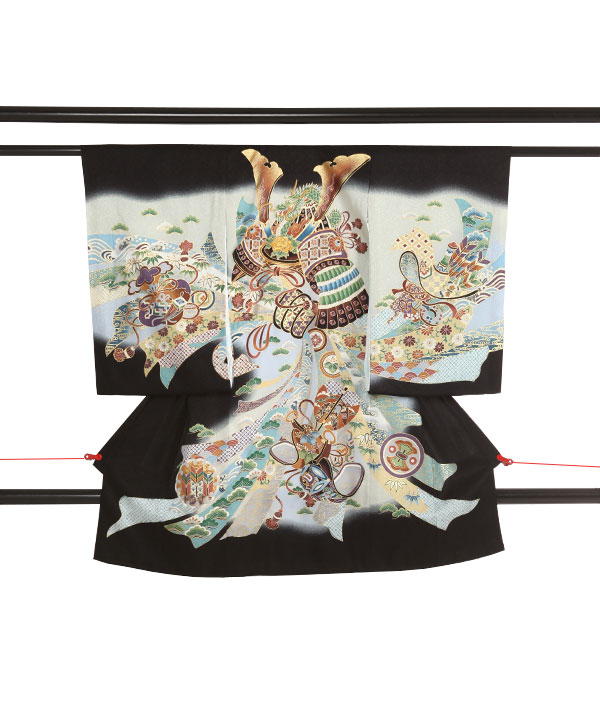 お宮参り産着｜黒に兜 暴れ熨斗｜U0287 男の子
