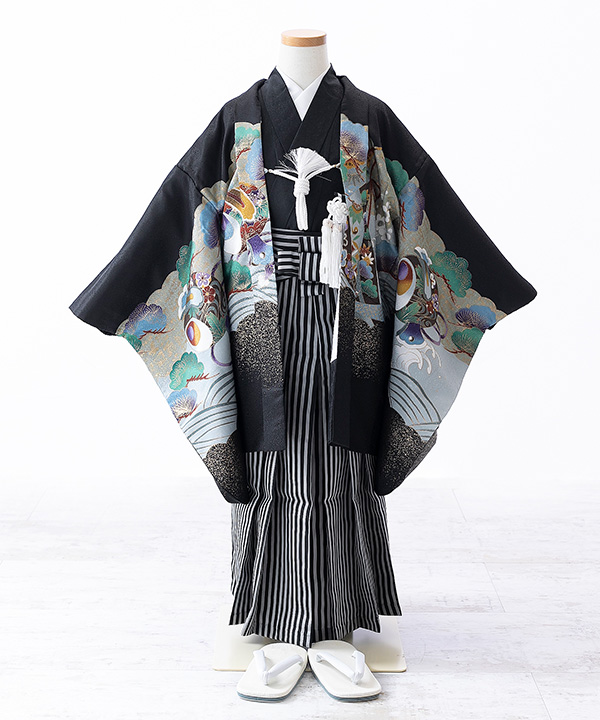 七五三(五歳)｜兜柄羽織 黒着物×黒袴｜W-B-5-60
