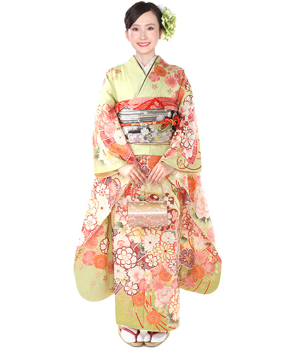 振袖｜薄黄緑に檜扇桜｜F0405｜L
