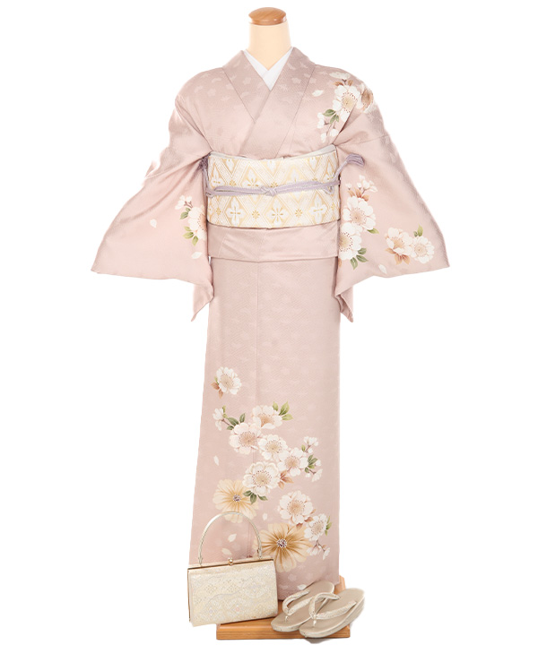 訪問着｜くすみピンクに桜 菊｜H0365｜LO
