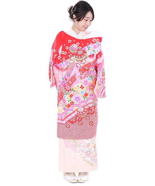 お宮参り産着｜赤地に鞠と桜に熨斗目｜U0045 女の子