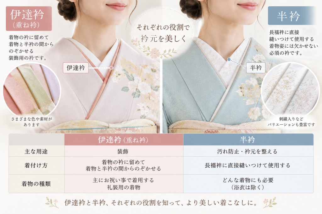 伊達衿と半衿の違い