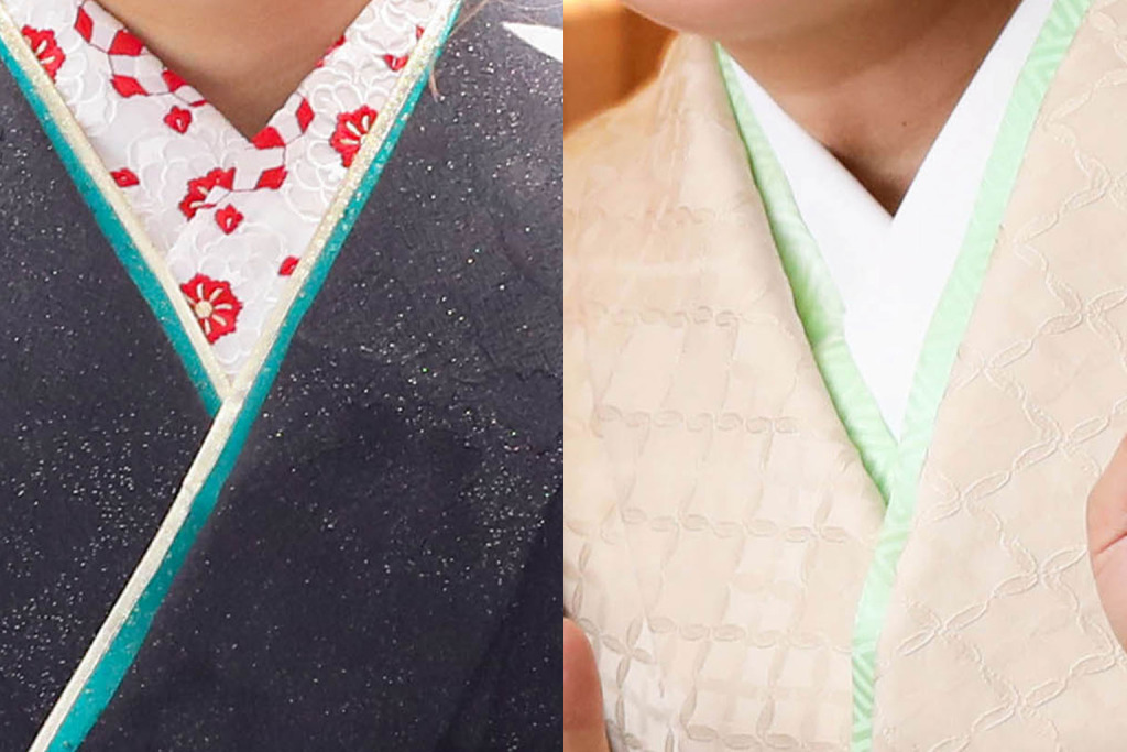 刺繍半衿と白無地の半衿