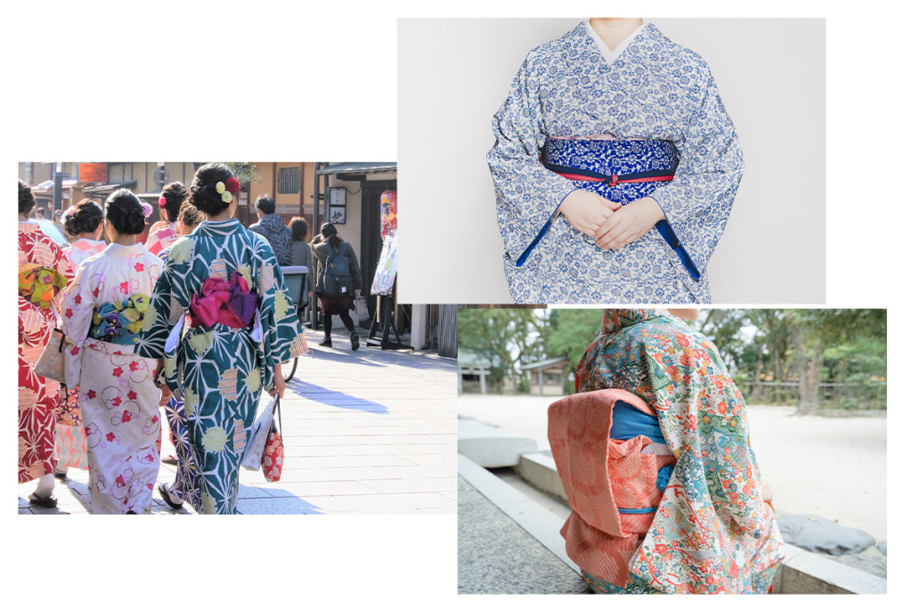 小紋の着物を着た女性