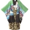 七五三(五歳男の子)着物レンタル|鷹柄緑羽織 黒着物×ベージュ袴|W-B-5-106|宅配着