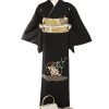 黒留袖レンタル｜風神雷神 刺繍｜T0191｜L｜宅配着物レンタル・一式フルセット｜黒留