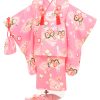 七五三(三歳女の子)着物レンタル｜雲取り花車柄ピンク色着物×ピンク色被布 正絹｜W-G-