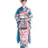 振袖レンタル｜青緑に流水桜牡丹｜F0032｜M｜宅配着物レンタル・一式フルセット｜きも