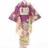 七五三(七歳女の子)着物レンタル｜【乙葉】紫に扇と松梅柄着物×クリーム色作り帯｜W-G