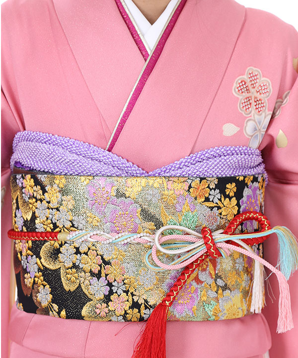 振袖レンタル｜ピンクにぼかし桜｜F0025｜M｜宅配着物レンタル・一式