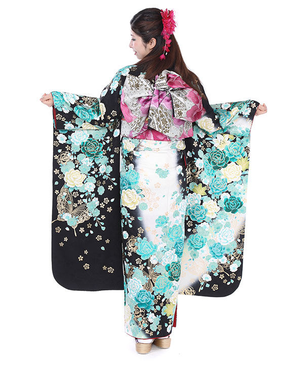 m583＊美品 蝶 牡丹 笹べり付 着物 正絹 成人式 振袖単品 楽天市場】【成人式 振袖 レンタル】RS2082 正絹 白 雲取り牡丹