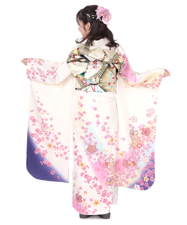 銀彩　三日月　桜花模様　花吹雪　付け下げ　着物　083w p 銀彩 三日月 桜花模様 花吹雪 付け下げ 着物 083w p