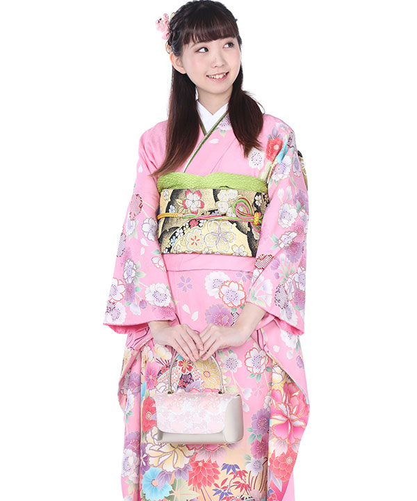 専用です☆白にピンクの花や鞠模様の着物にブルーの帯セット 専用です☆白にピンクの花や鞠模様の着物にブルーの