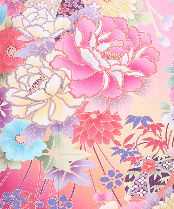 振袖レンタル｜ピンクに鞠花結紐｜F0089｜L｜宅配着物レンタル