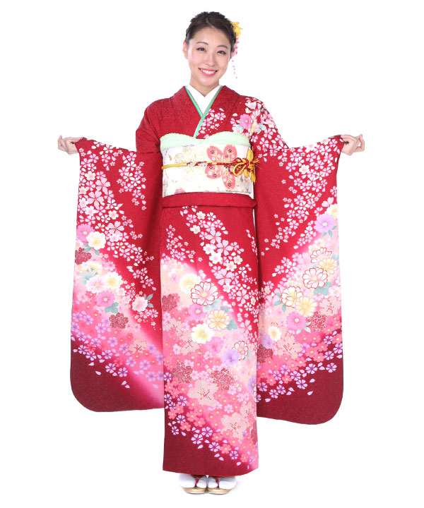 セール！お気軽に希望価格下さい！小柄な方向け！振袖フルセット サイズ S 赤 セール！お気軽に希望価格下さい！小柄な方向け！振袖フルセット
