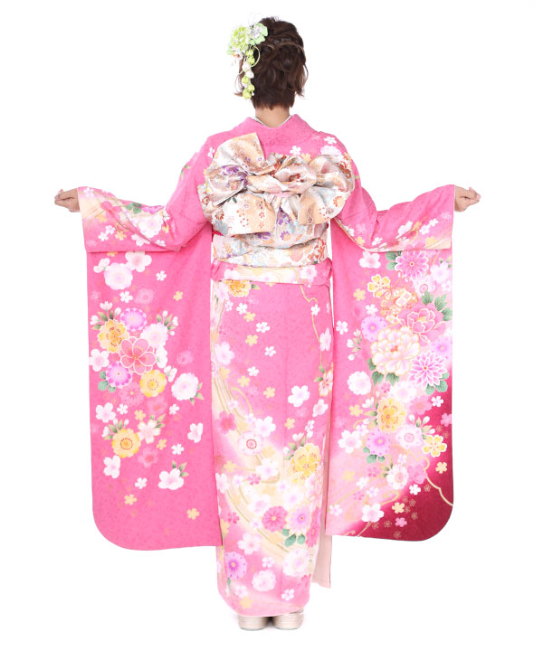 振袖レンタル｜ピンクに鞠菊牡丹桜｜F0208LL｜宅配着物レンタル・一式