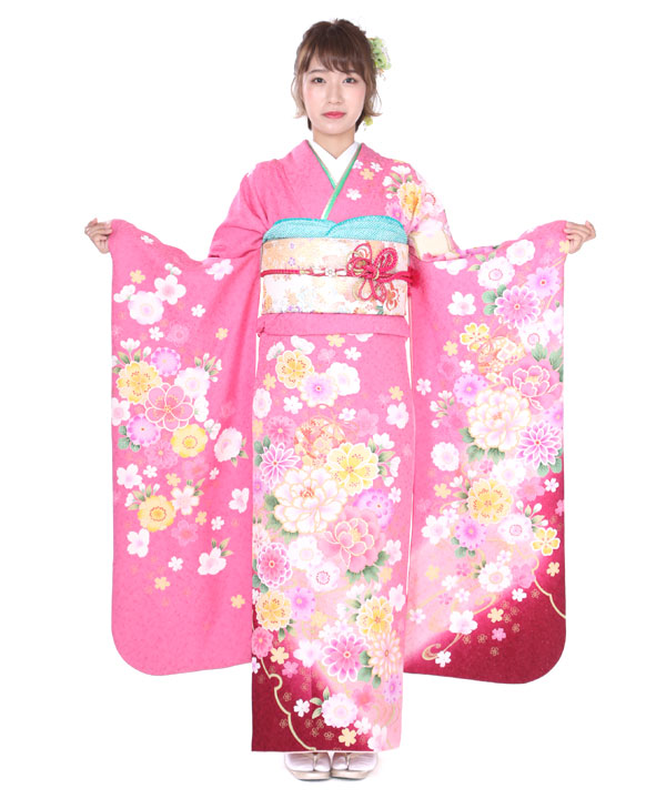 振袖レンタル｜ピンクに鞠菊牡丹桜｜F0208LL｜宅配着物レンタル・一式
