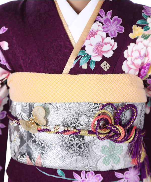 振袖レンタル｜紫にぼかし花蝶｜F0236｜LL｜宅配着物レンタル