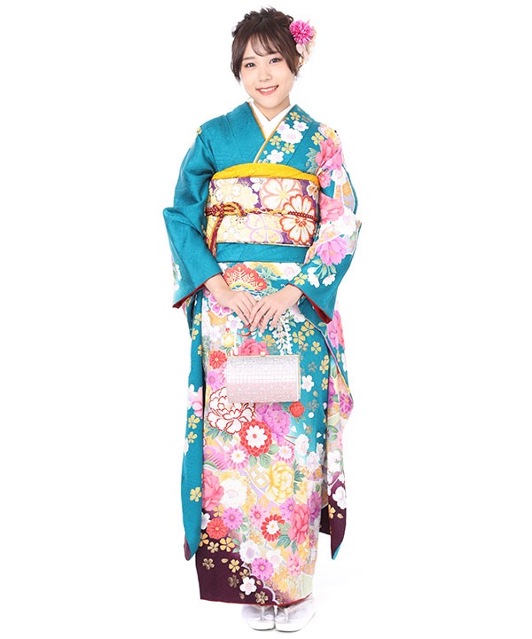 振袖レンタル｜牡丹に菊と鞠｜F0272｜LL｜宅配着物レンタル