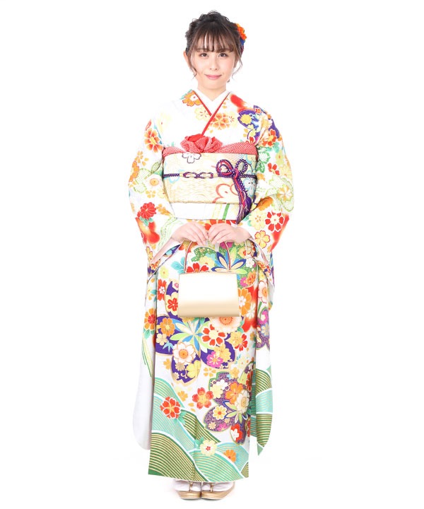 白地の振り袖をお探しの方に！ 振り袖、帯、長襦袢の3点セット 楽天市場】振袖3点セット 白地赤雲取り吉祥花 振袖 袋帯 長襦袢 セット