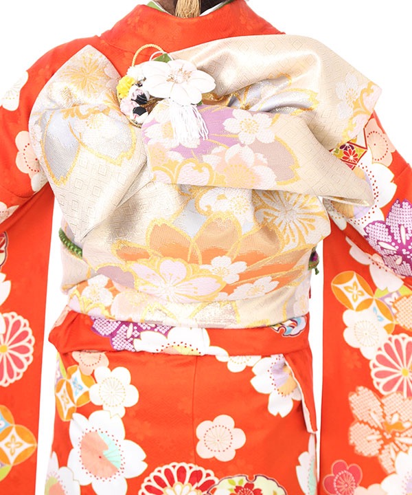振袖レンタル｜オレンジ地に吉祥文様｜F0291｜S｜宅配着物レンタル