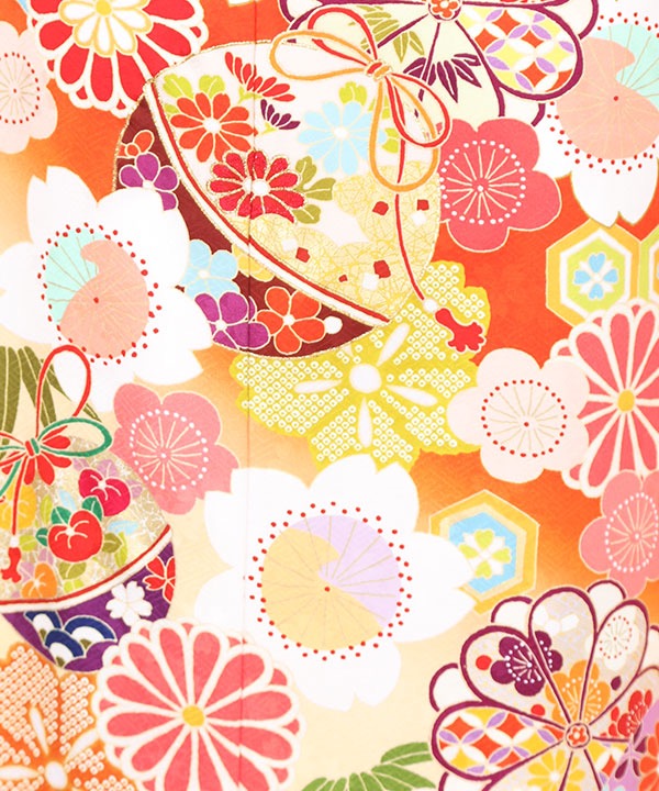 振袖レンタル｜オレンジ地に吉祥文様｜F0291｜S｜宅配着物レンタル