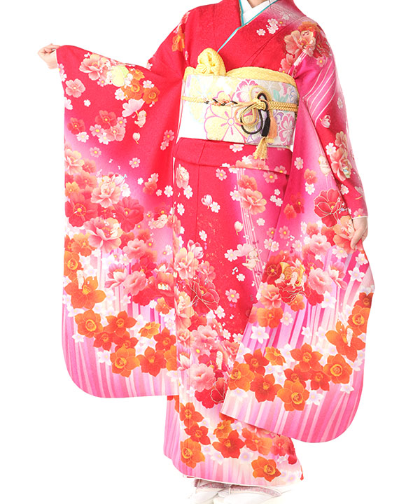 振袖レンタル｜赤ピンクに八重桜と天使