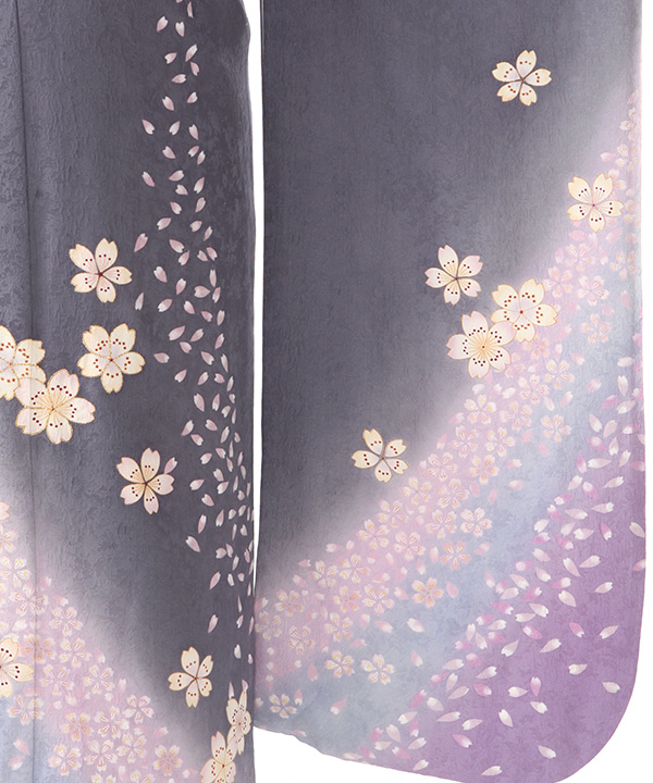 振袖レンタル｜グレーに桜吹雪｜F0353｜L｜宅配着物レンタル・一式フル