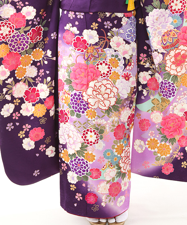 振袖レンタル｜深紫に牡丹菊桜｜F0404｜3L｜宅配着物レンタル・一式