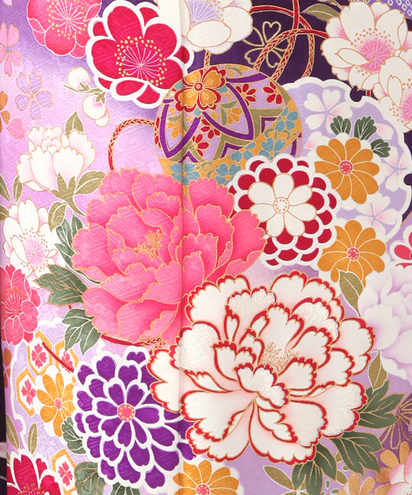 振袖レンタル｜深紫に牡丹菊桜｜F0404｜3L｜宅配着物レンタル