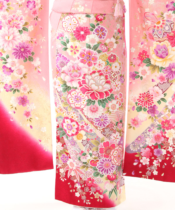 振袖レンタル｜ピンクの熨斗桜｜F0411｜L｜宅配着物レンタル