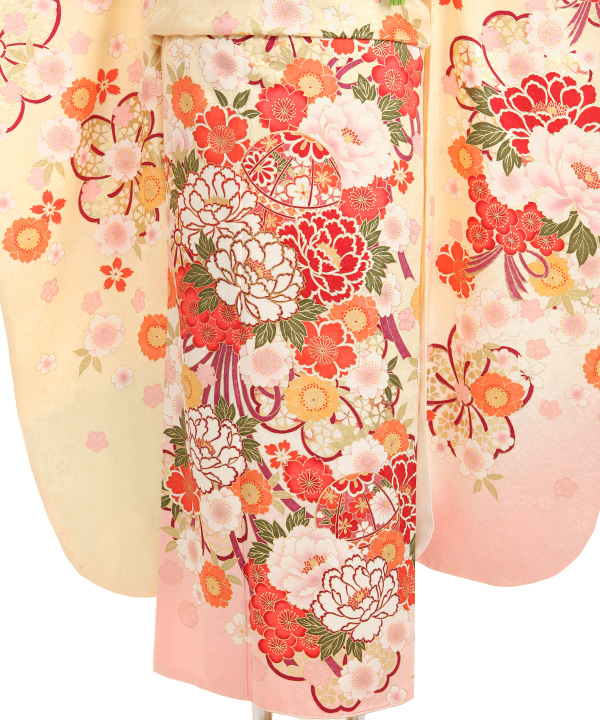 振袖レンタル｜クリームに鞠花紐結び｜F0437｜M｜宅配着物レンタル
