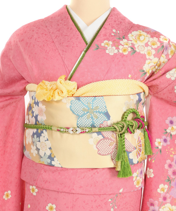 振袖レンタル｜ピンクに桜牡丹｜F0455｜3L｜宅配着物レンタル・一式