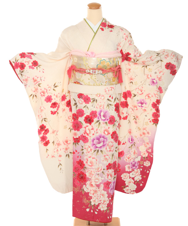 振袖レンタル｜オフホワイトに桜｜F0468｜LL｜宅配着物レンタル