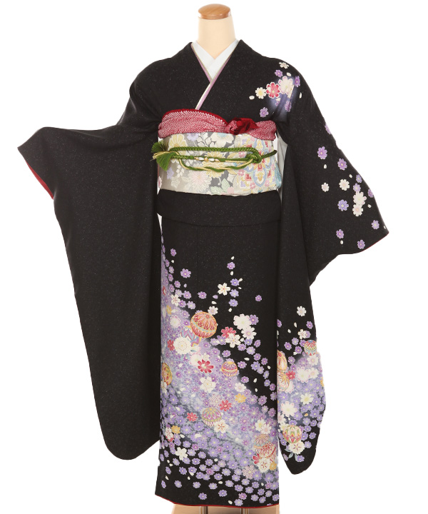 振袖レンタル｜黒に鞠 小花