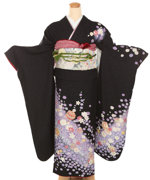 振袖セット（黒地にラメ小花） 振袖セット（黒地にラメ小花）