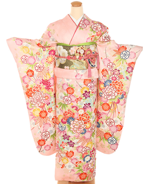 振袖レンタル｜ピンクに四季草花 薬玉
